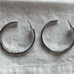 Tory Burch Icon Logo Silver Hoop Earrings.